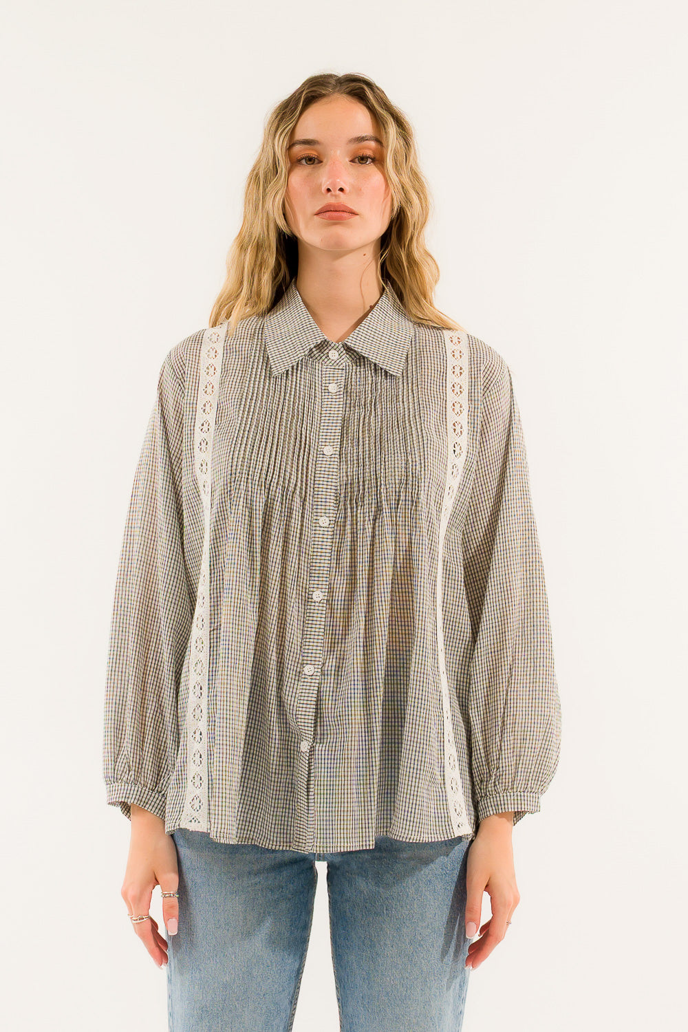 CAMICIA PLISSE INSERTI PIZZO