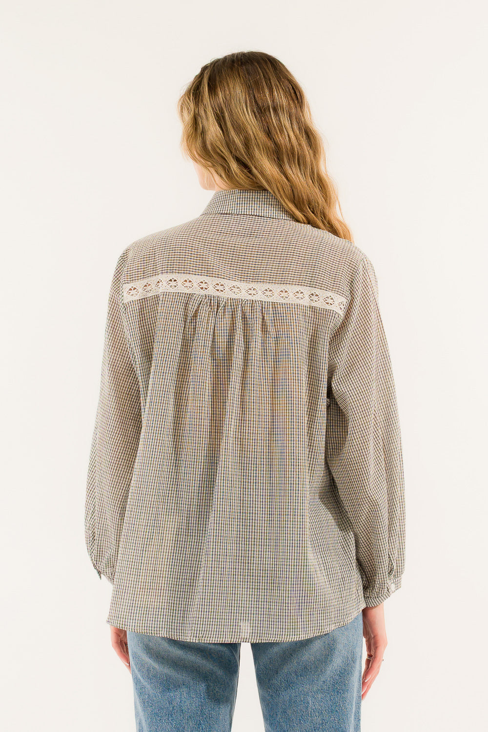 CAMICIA PLISSE INSERTI PIZZO